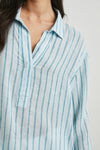 Stripe shirt with a half placket and 3/4 length sleeve and a classic collar