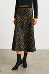 midi skirt with green pattern and elasticated waist