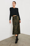 midi skirt with green pattern and elasticated waist model shot