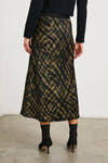 midi skirt with green pattern and elasticated waist rear view 