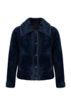 navy blue faux fur reversible short jacket with peter pan collar and side pockets