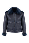 navy blue faux fur reversible short jacket with peter pan collar and side pockets interior