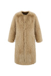 reversible beige faux fur round neck mid coat 