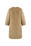 reversible beige faux fur round neck mid coat  rear view