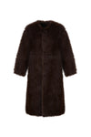 reversible chocolate brown faux fur round neck mid coat 