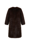 reversible chocolate brown faux fur round neck mid coat  rear view