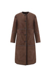 reversible chocolate brown faux fur round neck mid coat  interior shot