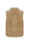 longer faux fur reversible gilet with 3 gold buckles on the front, slit pockets and interior faux suede rear view