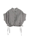 Pleated Sleeve Blouse Black Check