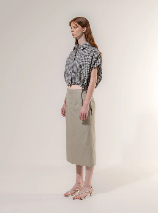 Pleated Sleeve Blouse Black Check