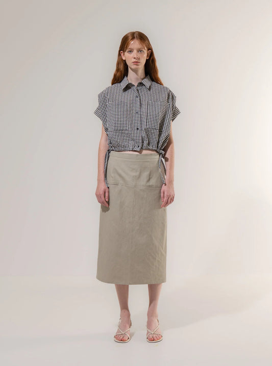 Pleated Sleeve Blouse Black Check