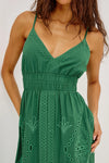 Green dress with intricate patterns on a plain background from rails