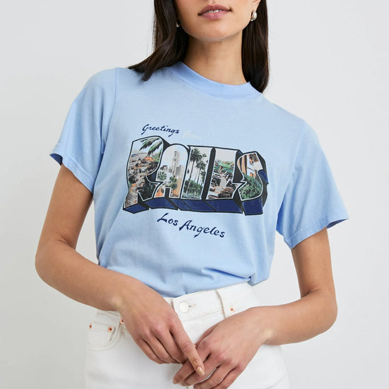 Pale blue slogan tee with Rails Los Angeles decal