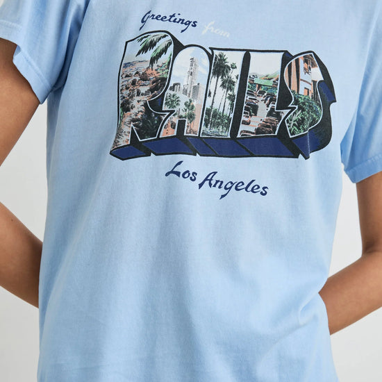 Pale blue slogan tee with Rails Los Angeles decal