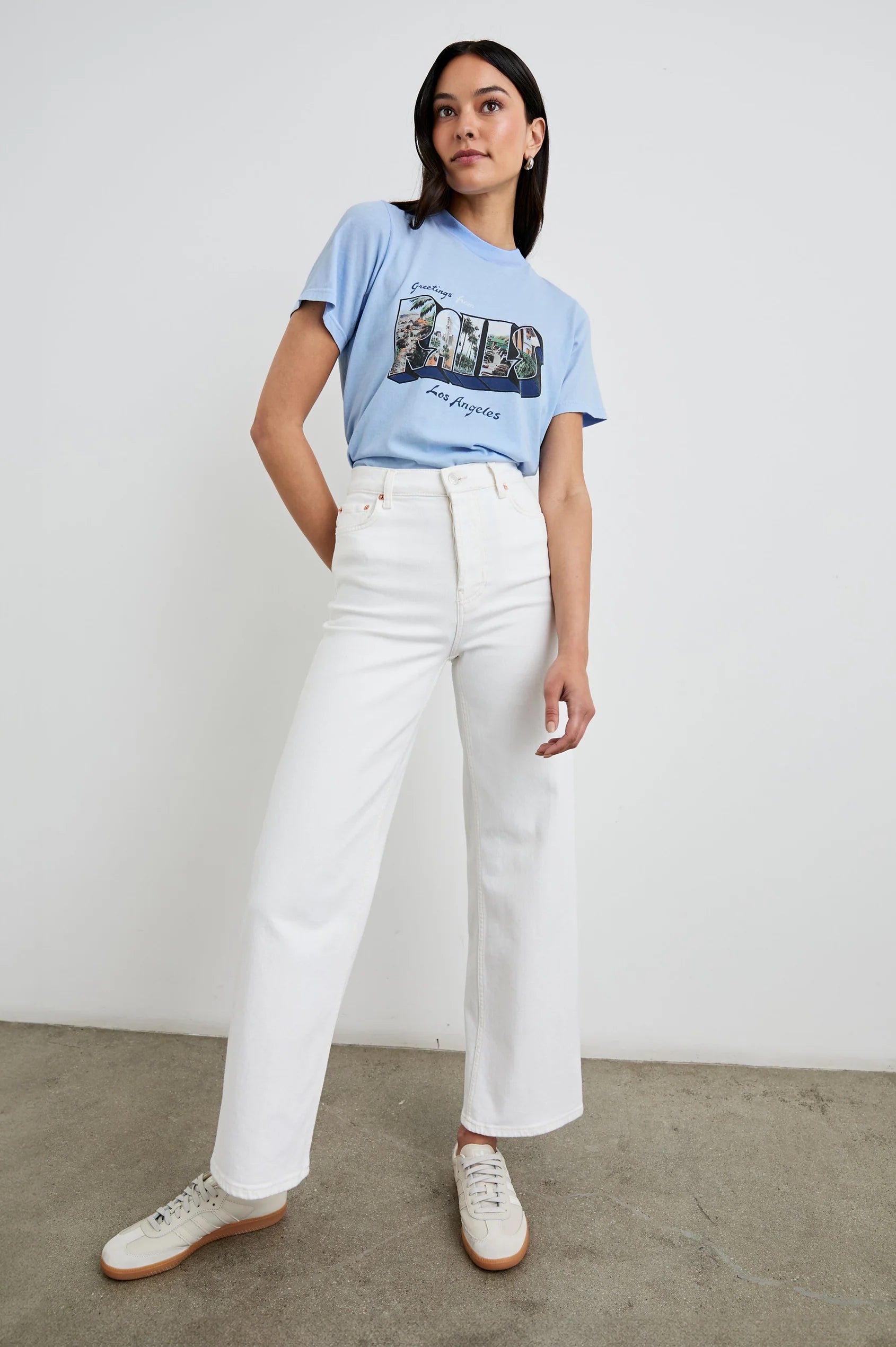 Pale blue slogan tee with Rails Los Angeles decal