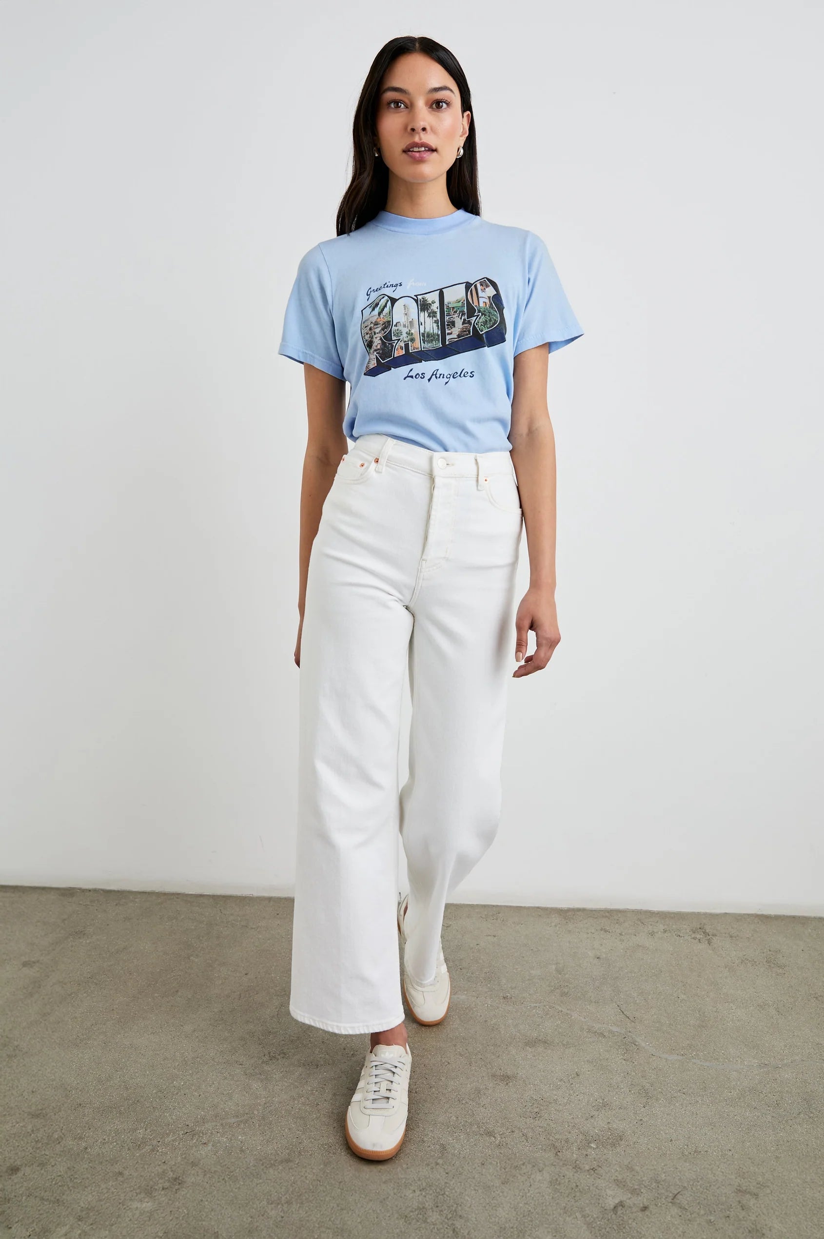 Pale blue slogan tee with Rails Los Angeles decal