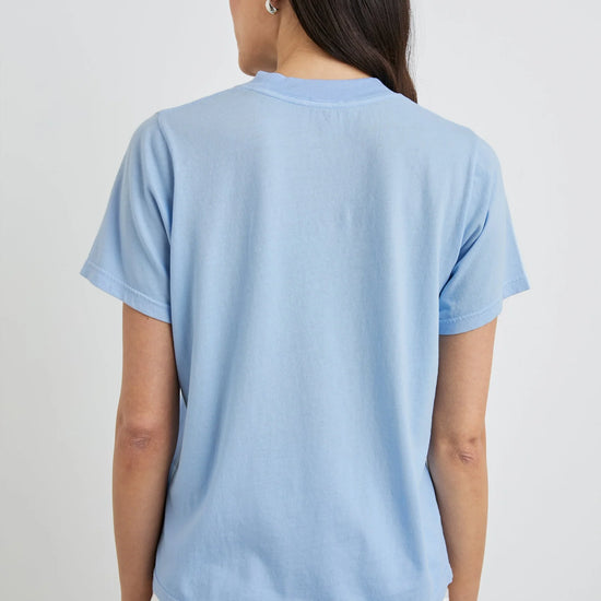 Pale blue slogan tee with Rails Los Angeles decal rear view