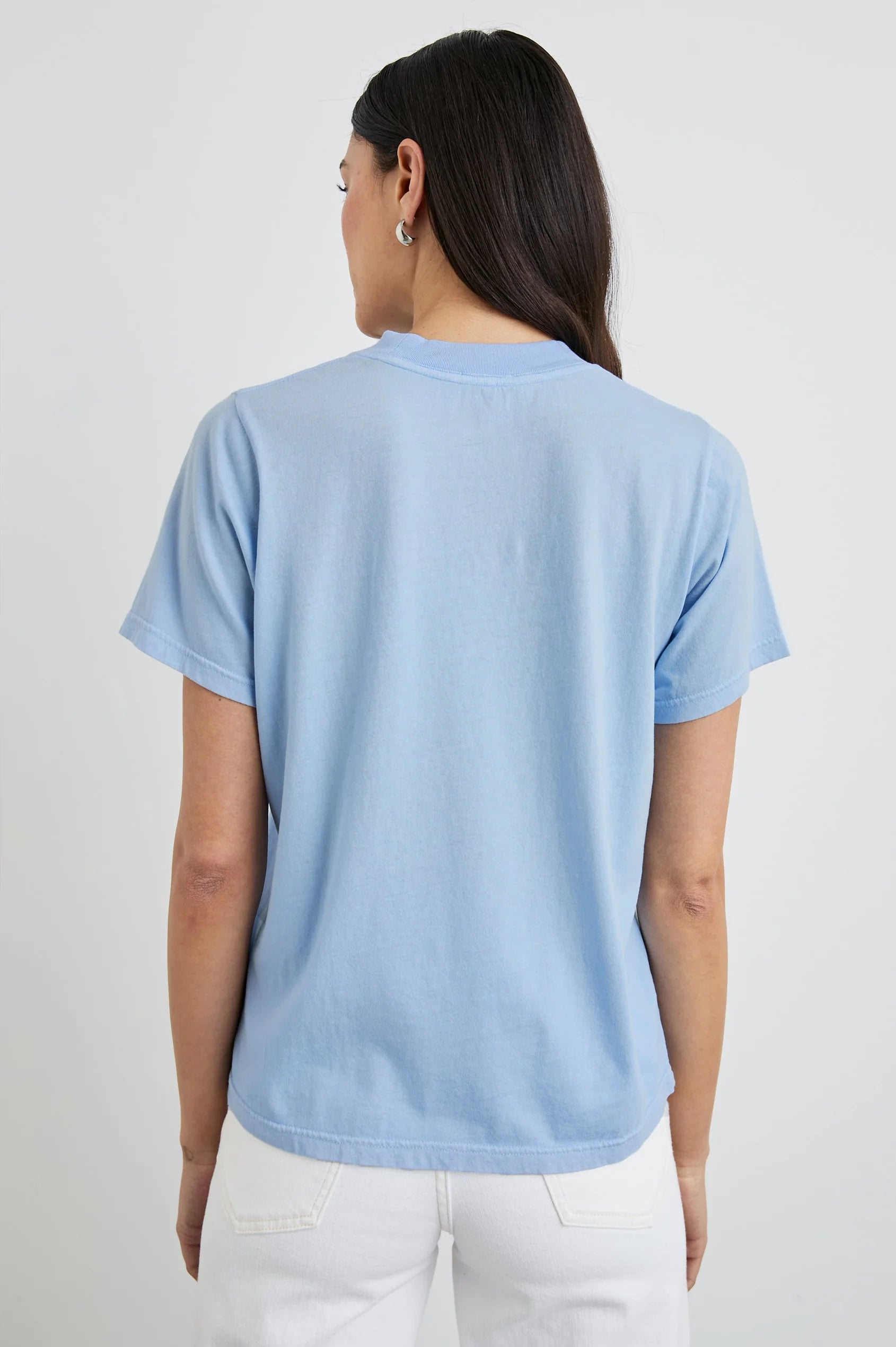 Pale blue slogan tee with Rails Los Angeles decal rear view