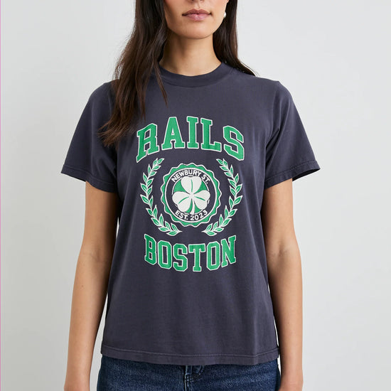 Boyfriend tee with green coloured rails Boston slogan