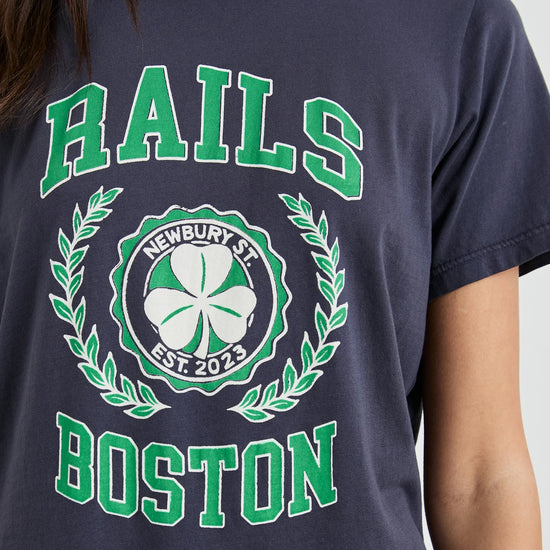 Boyfriend tee with green coloured rails Boston slogan