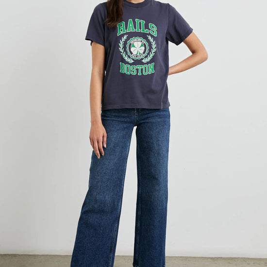 Boyfriend tee with green coloured rails Boston slogan