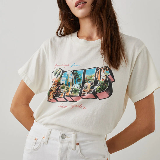 White cotton boyfriend style tee with Los Angeles decal