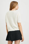 short sleeve white knit with round neck rear view 