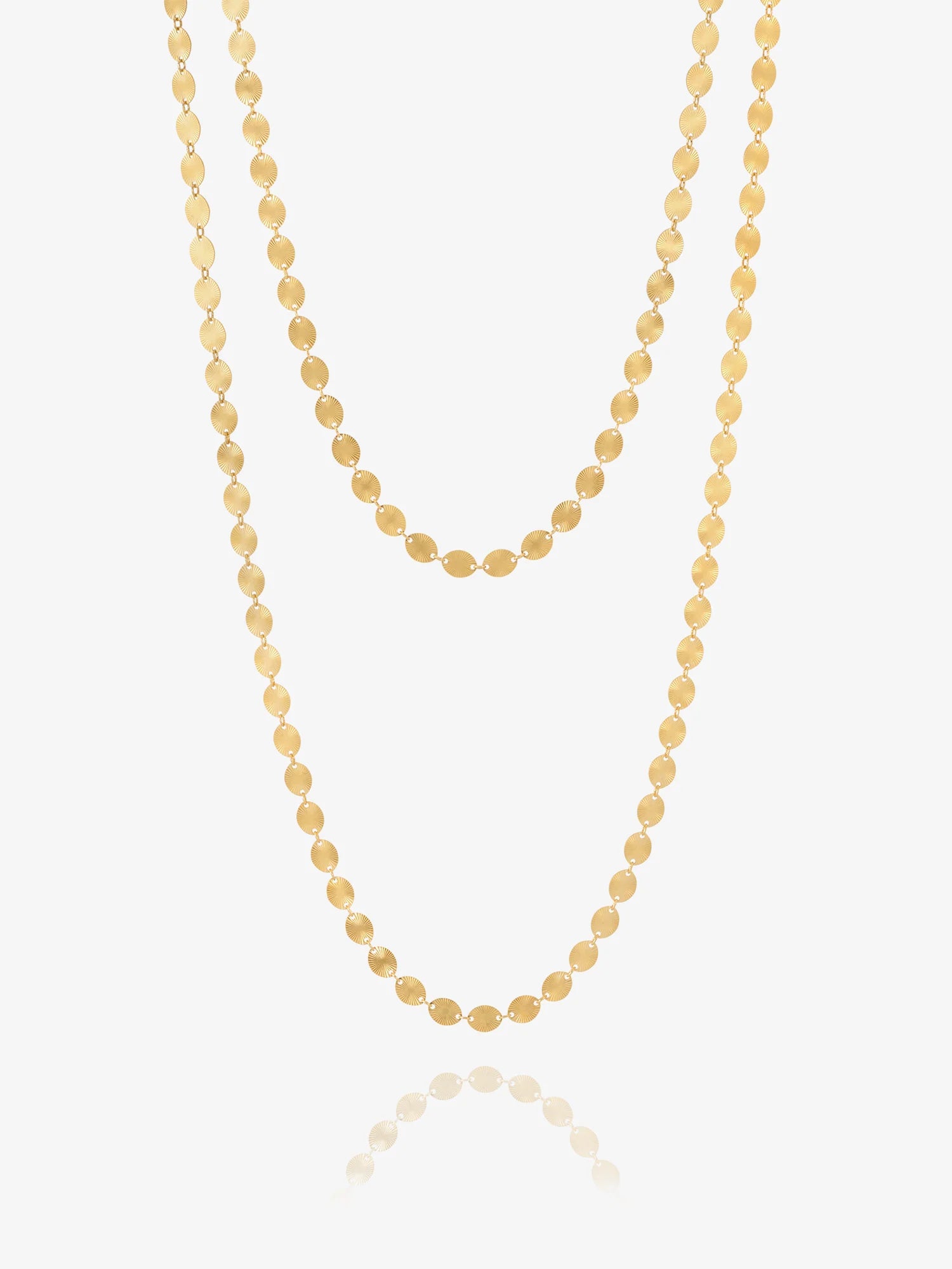 Gold LONG necklace on a white background