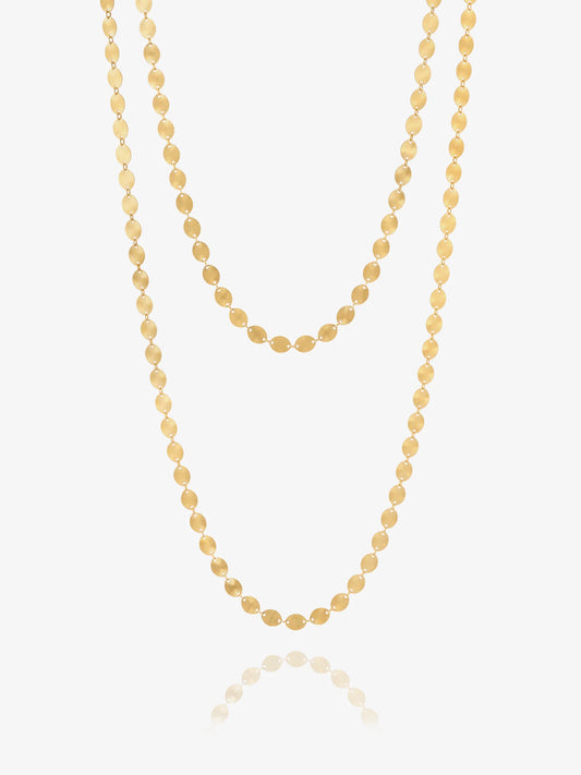 Gold LONG necklace on a white background