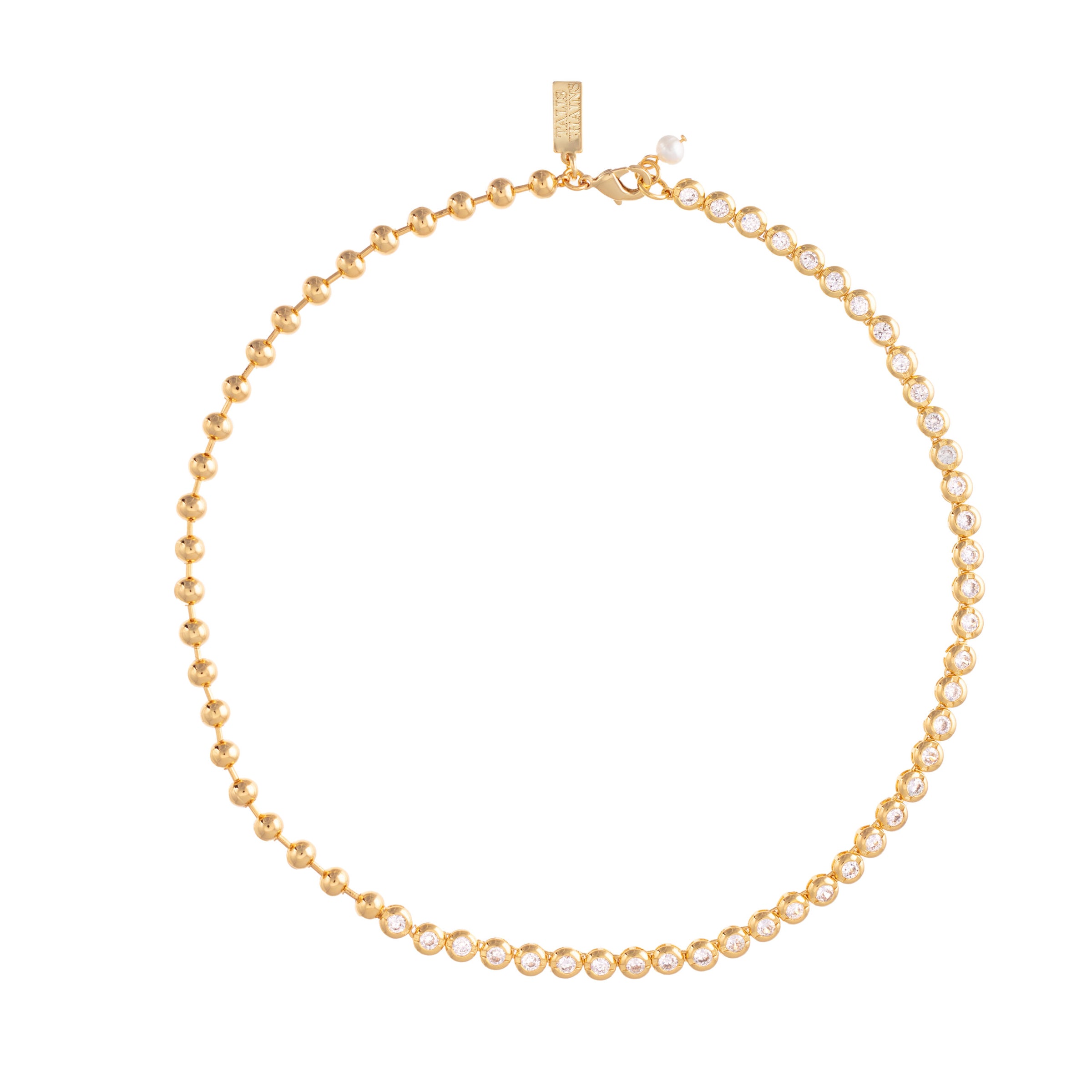 half cubic zirconia half ball chain gold choker necklace