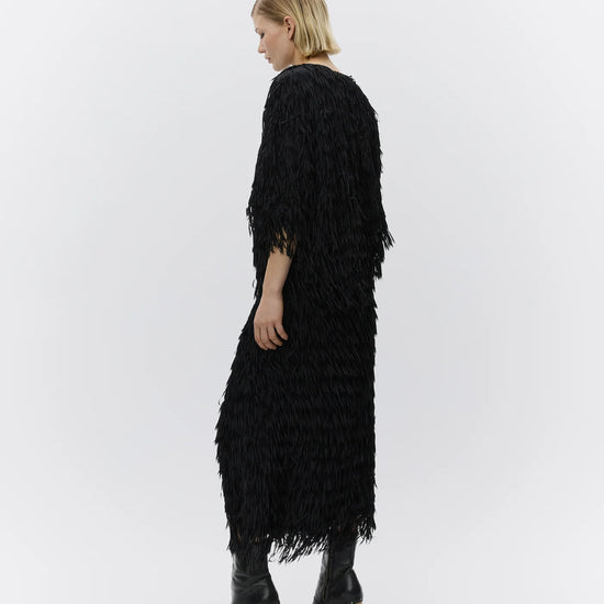 short sleeve black fringe top with round neck from day birger rear view