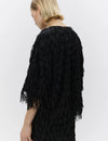 short sleeve black fringe top with round neck from day birger rear view