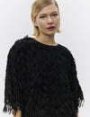 short sleeve black fringe top with round neck from day birger close up