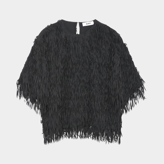 short sleeve black fringe top with round neck from day birger