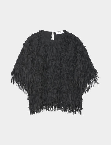 short sleeve black fringe top with round neck from day birger