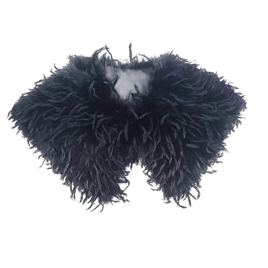Black feathered collar style scarf product on a white background
