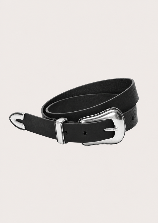 black leather belt with silver hard ware 