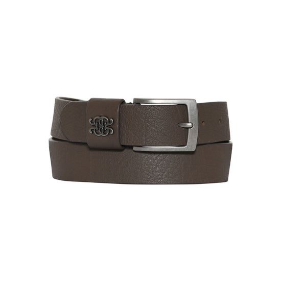 Crystal Leather Belt Brown with Square nickel buckle and loop detail.