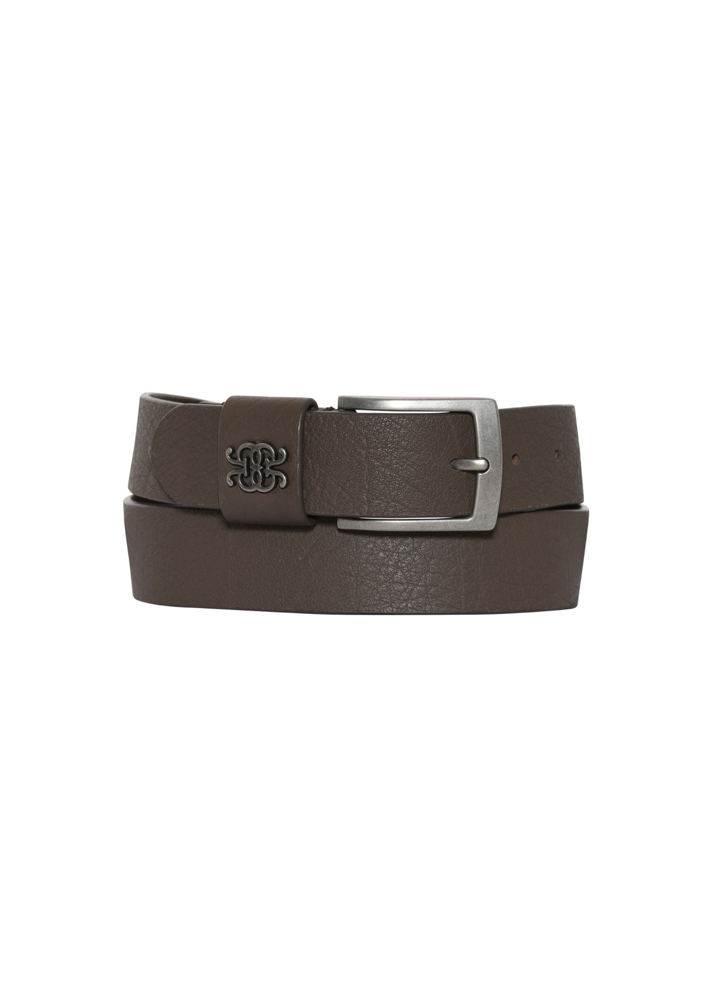 Crystal Leather Belt Brown with Square nickel buckle and loop detail.