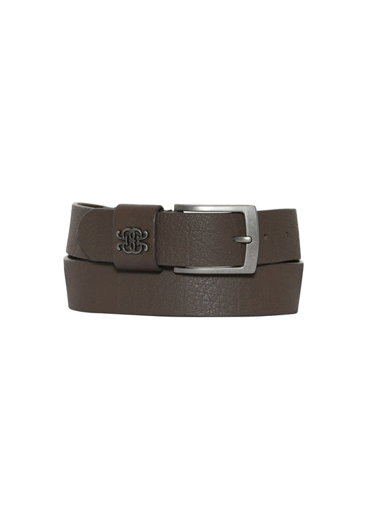 Crystal Leather Belt Brown with Square nickel buckle and loop detail.