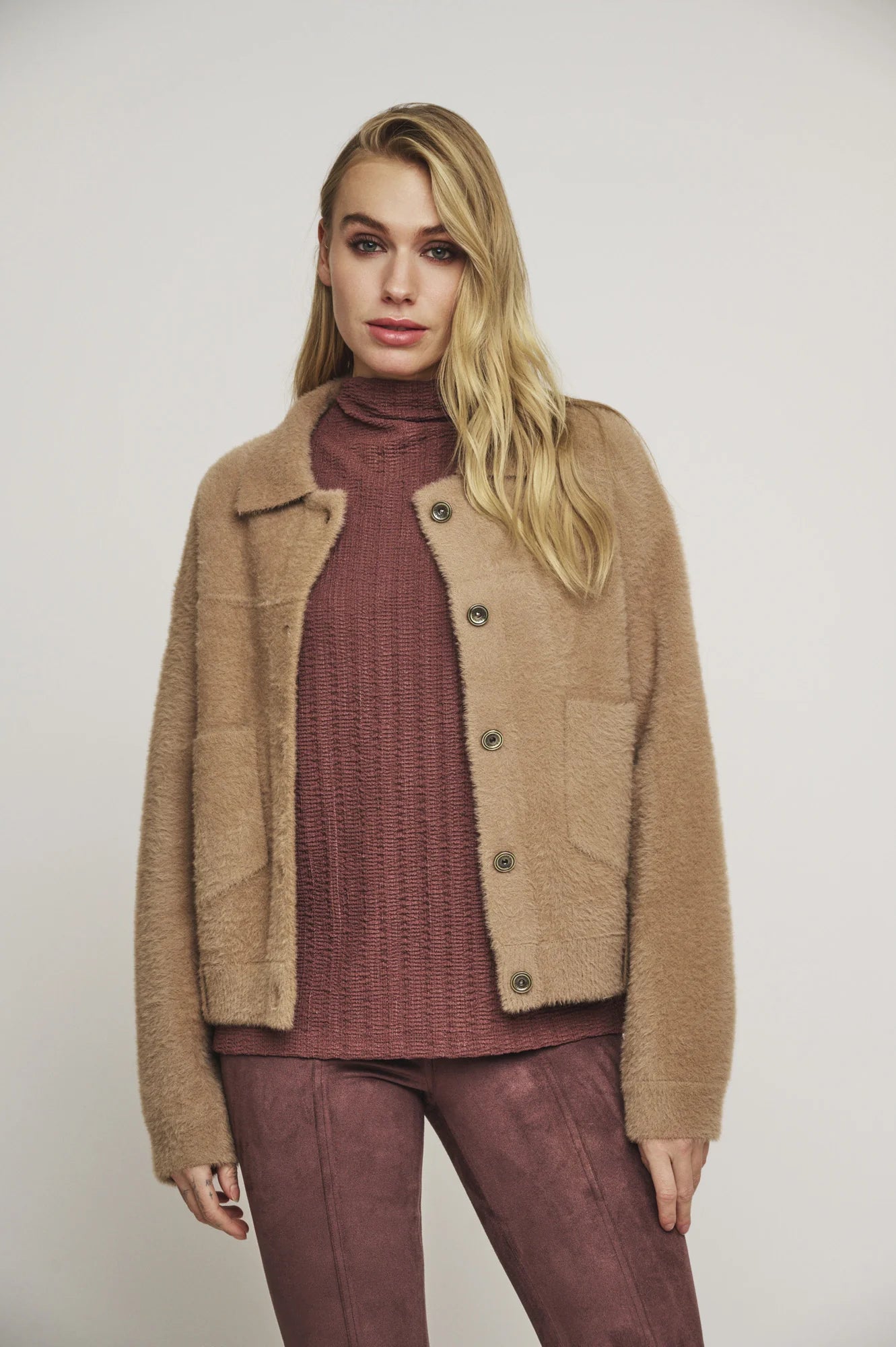 Twig colour button through knit jacket 