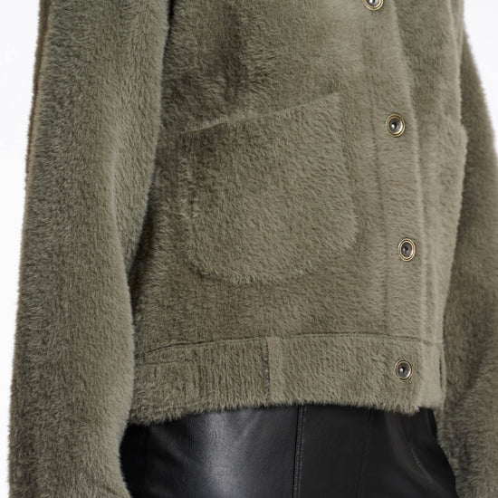 short green jacket with collar and patch pockets from rino and pelle close up