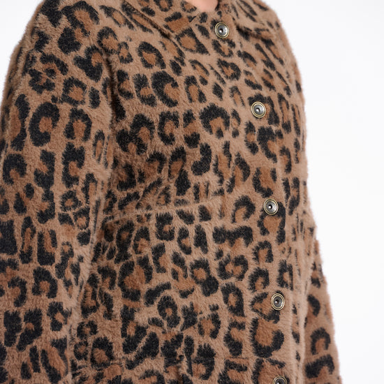 leopard print super soft short jacket with collar and patch pockets from rino and pelle side view