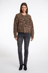 leopard print super soft short jacket with collar and patch pockets from rino and pelle model shot