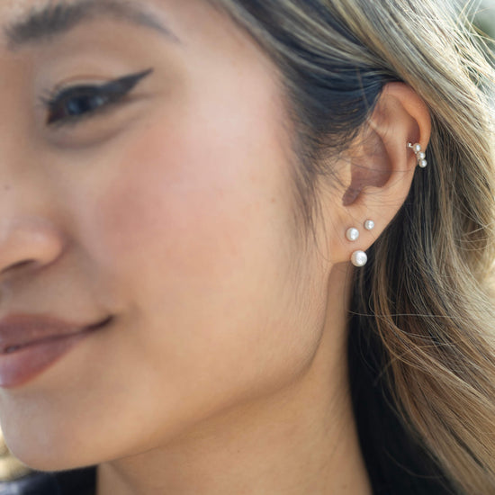 3 pearl silver ear climber model shot