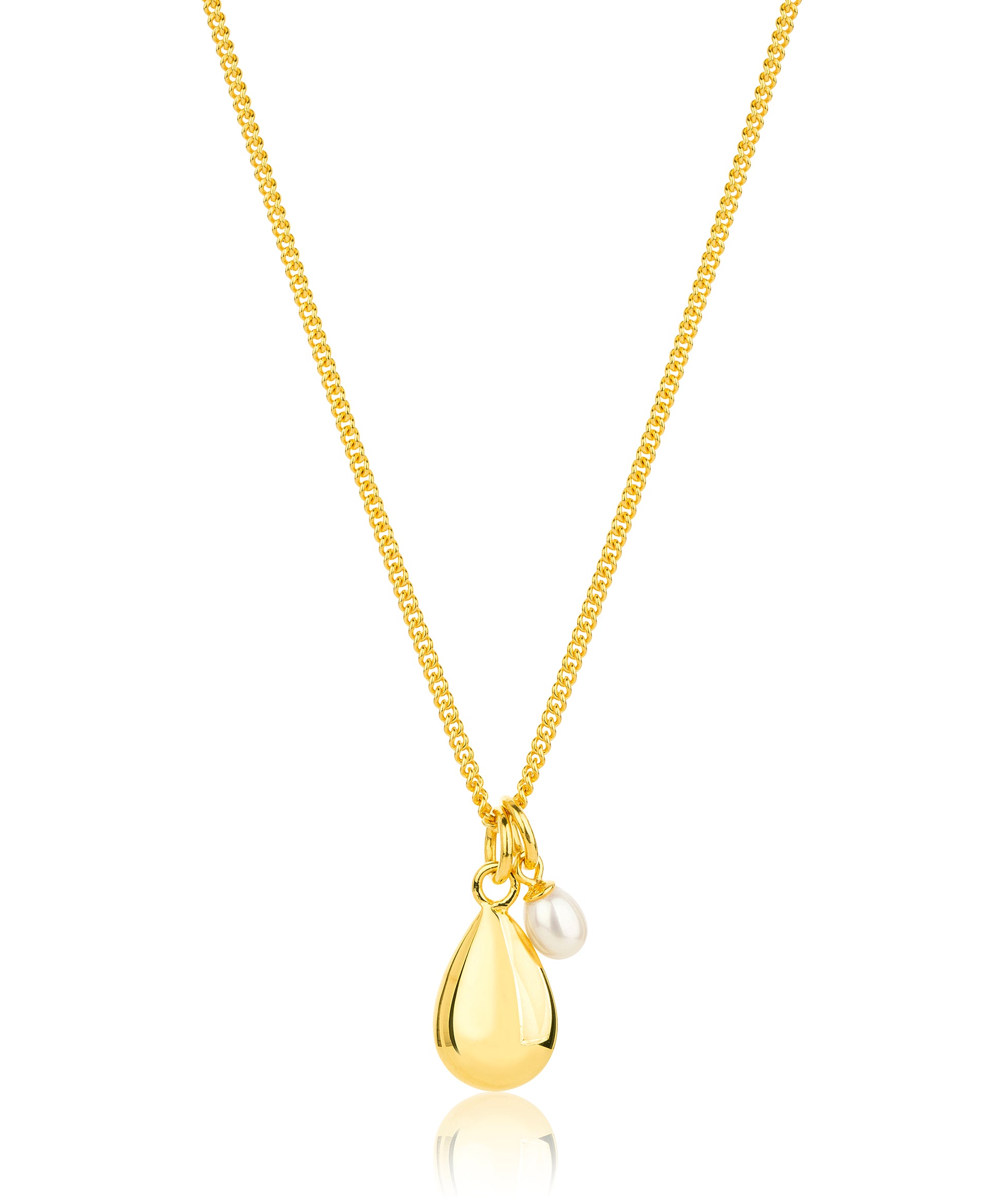 gold necklace with pendant and pearl