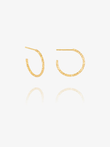 Gold hoop earrings on a white background