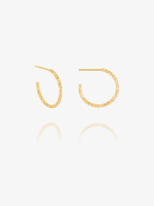 Gold hoop earrings on a white background