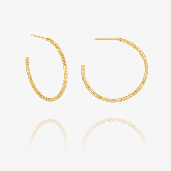 Gold hoop earrings on a white background