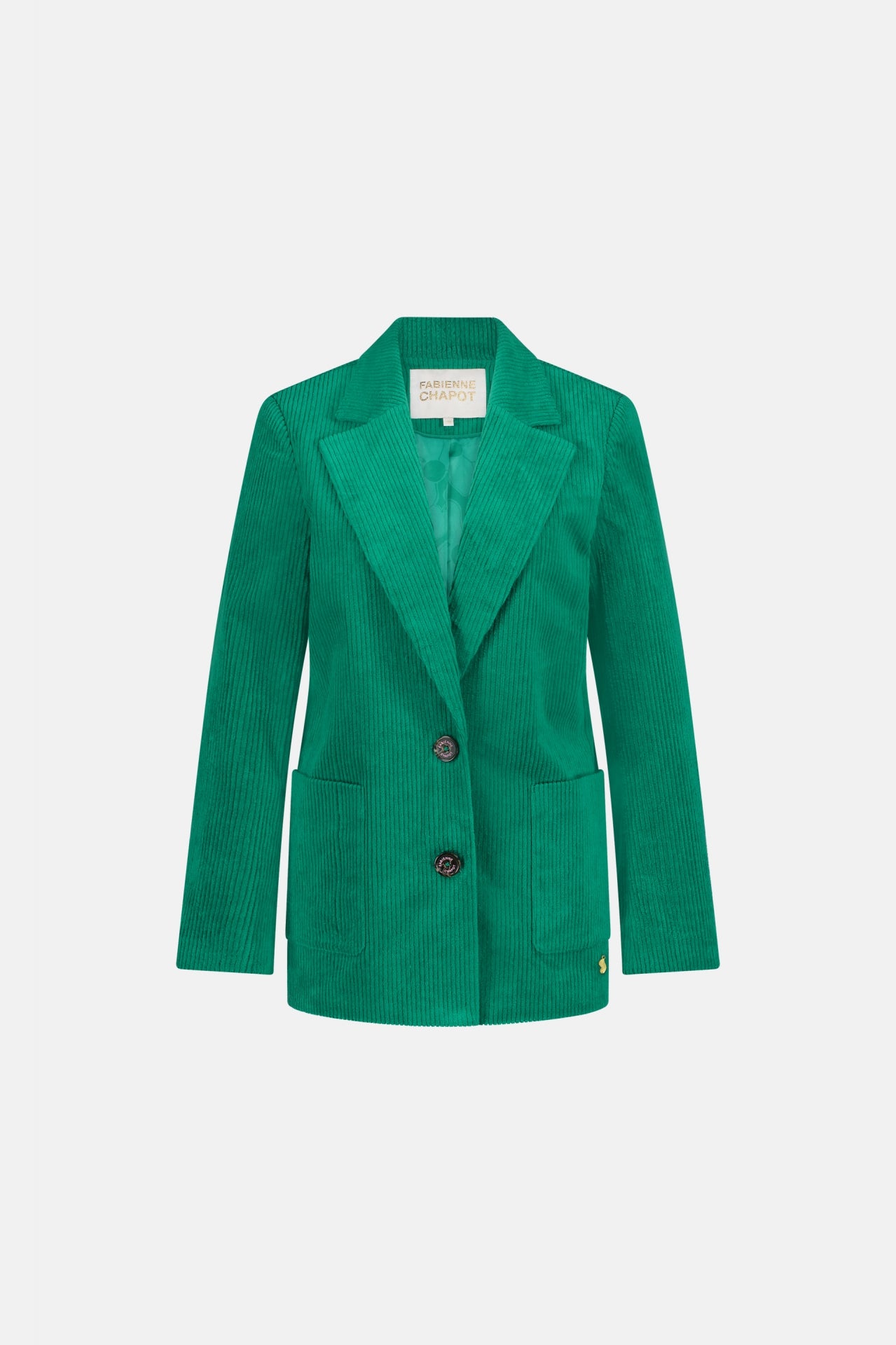 Single breasted jumbo cord blazer in green with front patch pockets